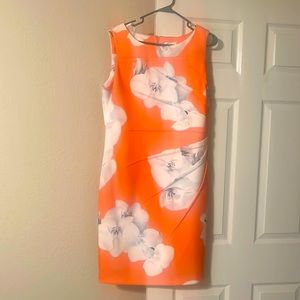 Calvin Klein Dress size 12 orange with Grey flowers